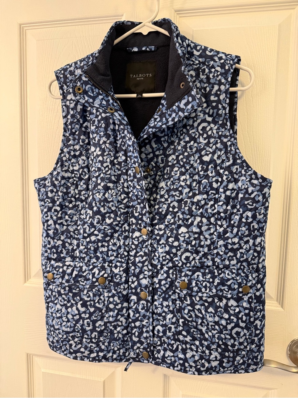 Talbots Navy Printed Quilted Vest